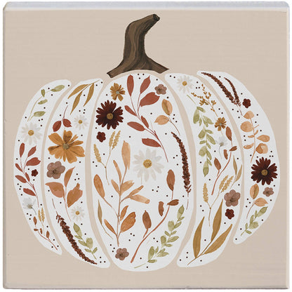 Leaf Collage Pumpkin Fall Tabletop Block Sign Decor