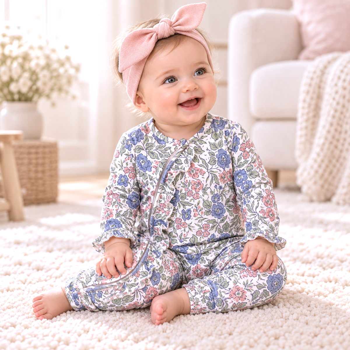 Vintage Floral Zipper Romper - Soft Bamboo Baby