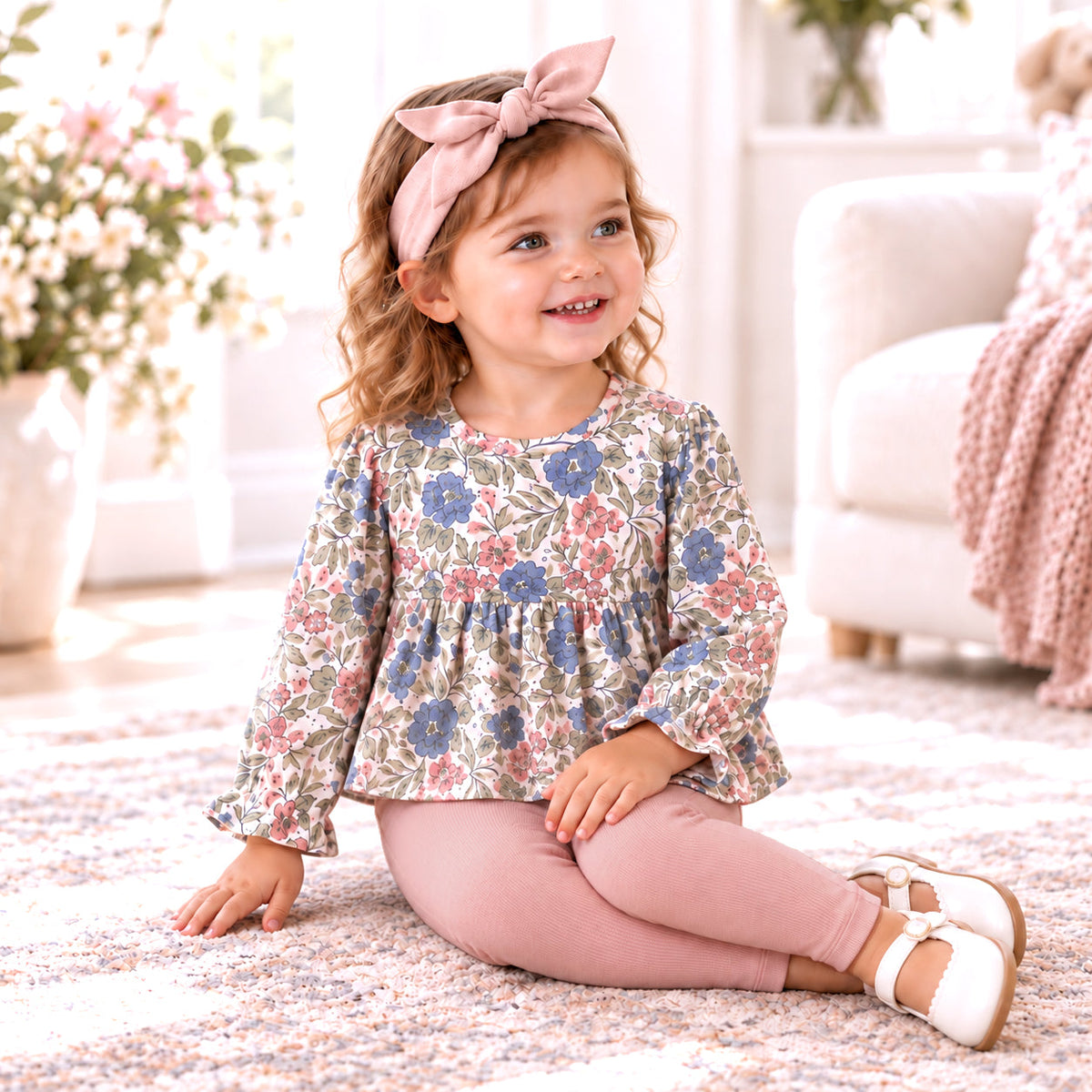 Vintage Floral Baby Girl Outfit - Bamboo & Cotton