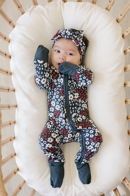 Americana Floral Ribbed Bamboo Head Wrap