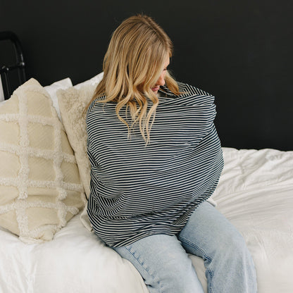 Navy Stripes Ribbed Bamboo Multi-Use Cover