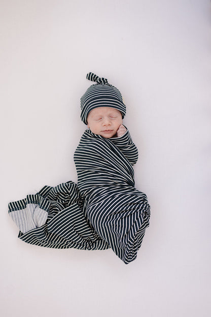 Navy Stripes Ribbed Bamboo Stretch Swaddle