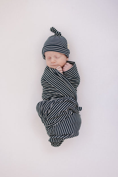 Navy Stripes Ribbed Bamboo Newborn Knot Hat
