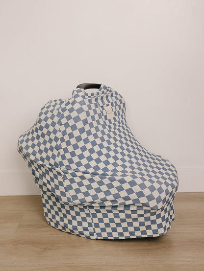 Blue Checkered Ribbed Bamboo Multi-Use Cover