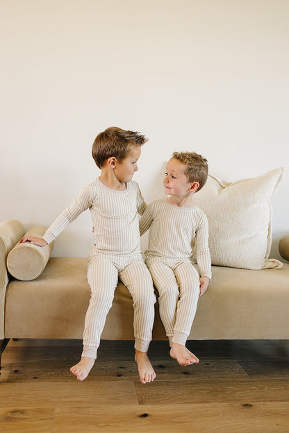 Taupe Stripe Ribbed Bamboo Cozy Set