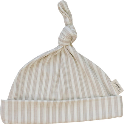 Taupe Stripe Ribbed Bamboo Newborn Knot Hat