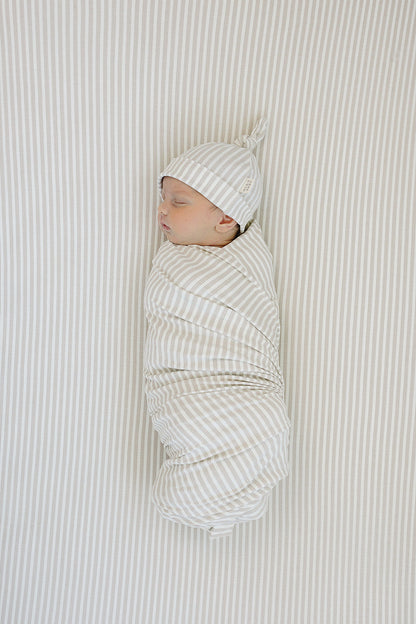 Taupe Stripe Ribbed Bamboo Stretch Swaddle