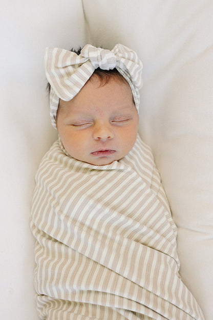 Taupe Stripe Ribbed Bamboo Head Wrap