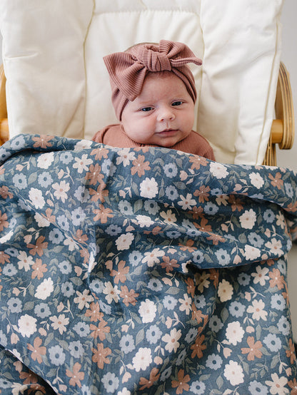 Taupe Stripe + Midnight Floral Muslin Quilt