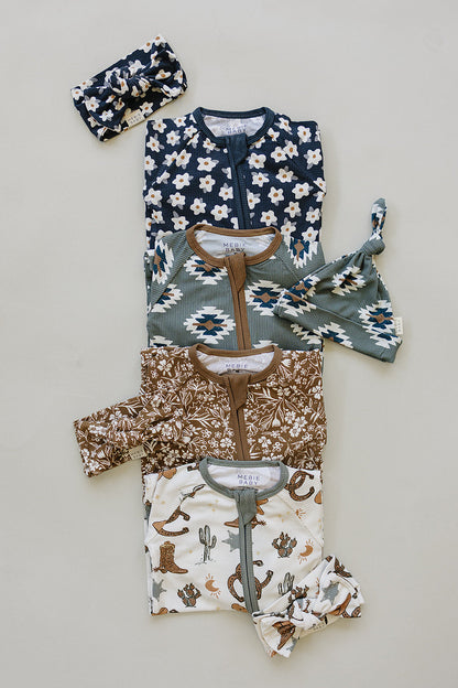 Brown Floral Ribbed Bamboo Zipper