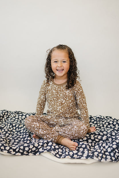 Brown Floral Ribbed Bamboo Cozy Set