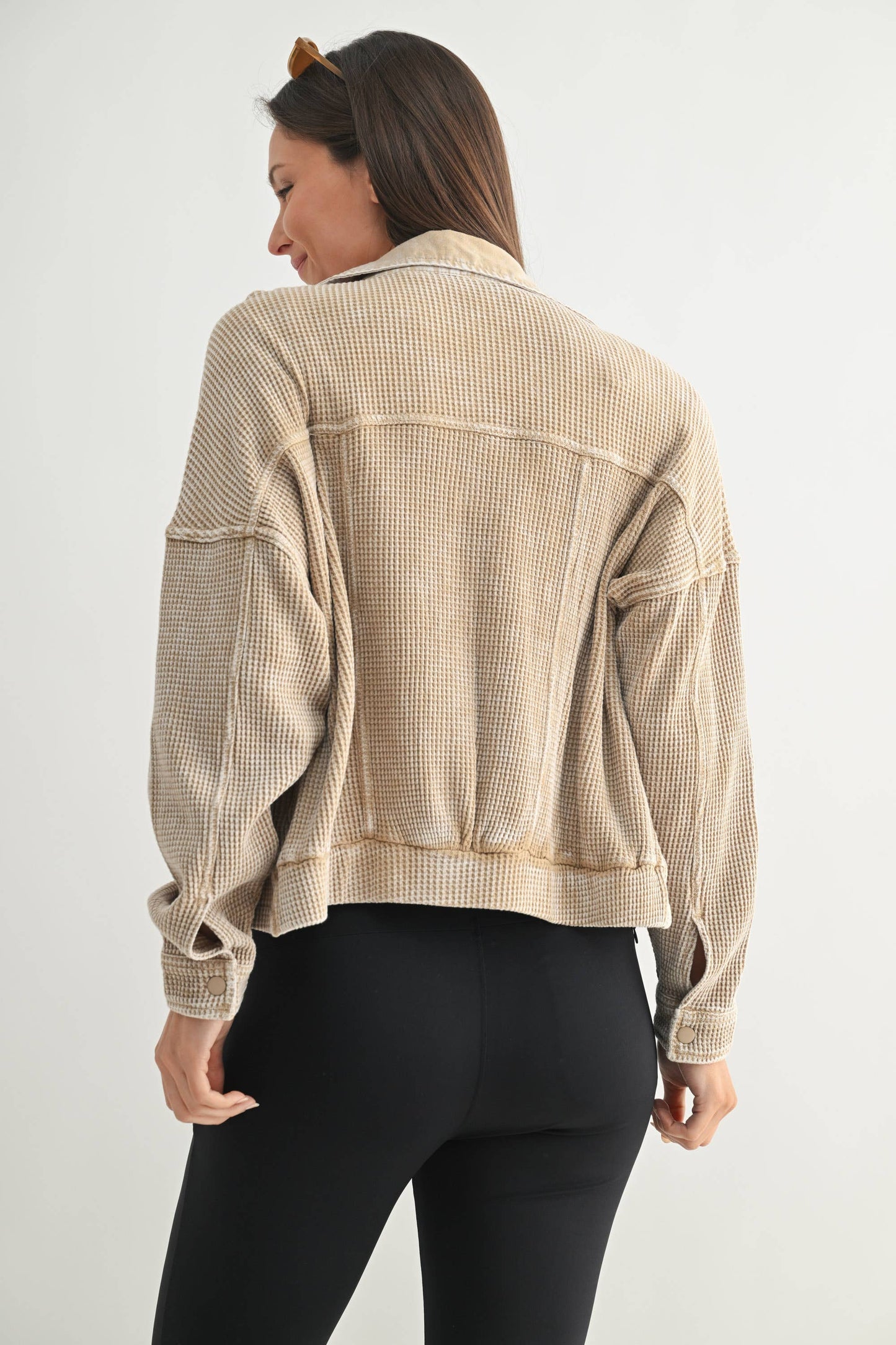 Waffle Knit Mineral-Washed Cropped Jacket