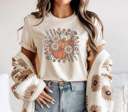 Pumpkin Botanical retro Graphic Tee | Trendy Fall Tee