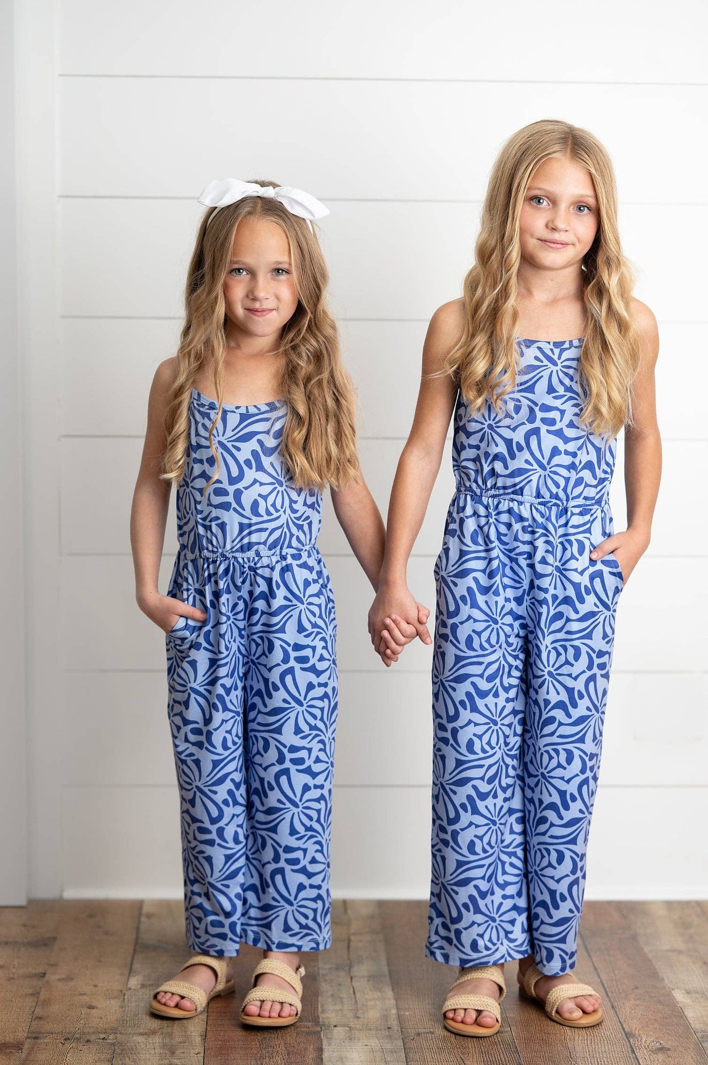 Kids Periwinkle Floral Spring Summer Jumpsuit With Pockets