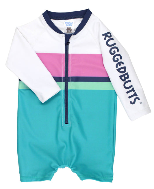 Baby Boys Aqua Color Block Long Sleeve One Piece Rash Guard