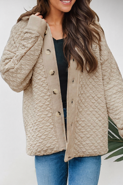 Quilted Puffer Raw Hem Collared Buttoned Shacket