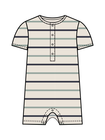 Organic Short Sleeve Romper - Aldo Stripe/Navy + Jade