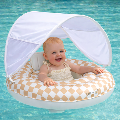 Baby Swim Seat with Sun Canopy (Tan Checkers)