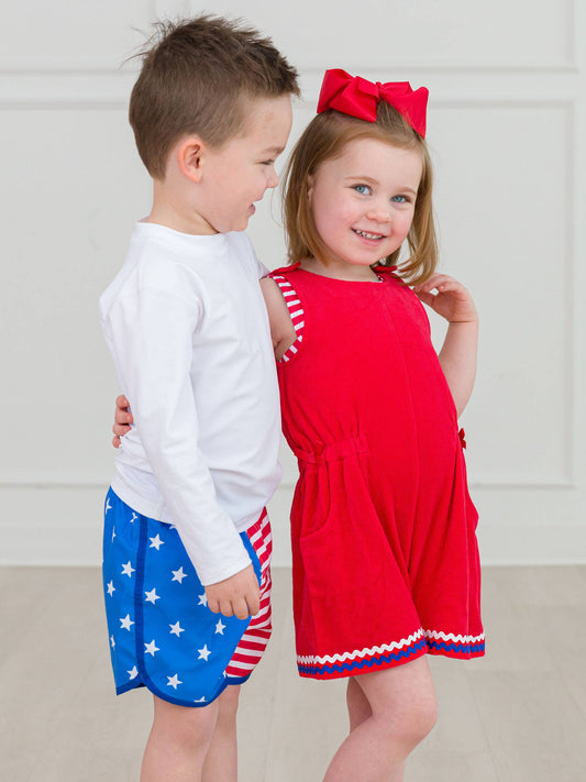 Girls Vintage Red Terry Cover-Up Romper