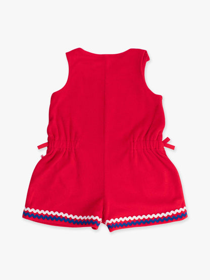 Girls Vintage Red Terry Cover-Up Romper