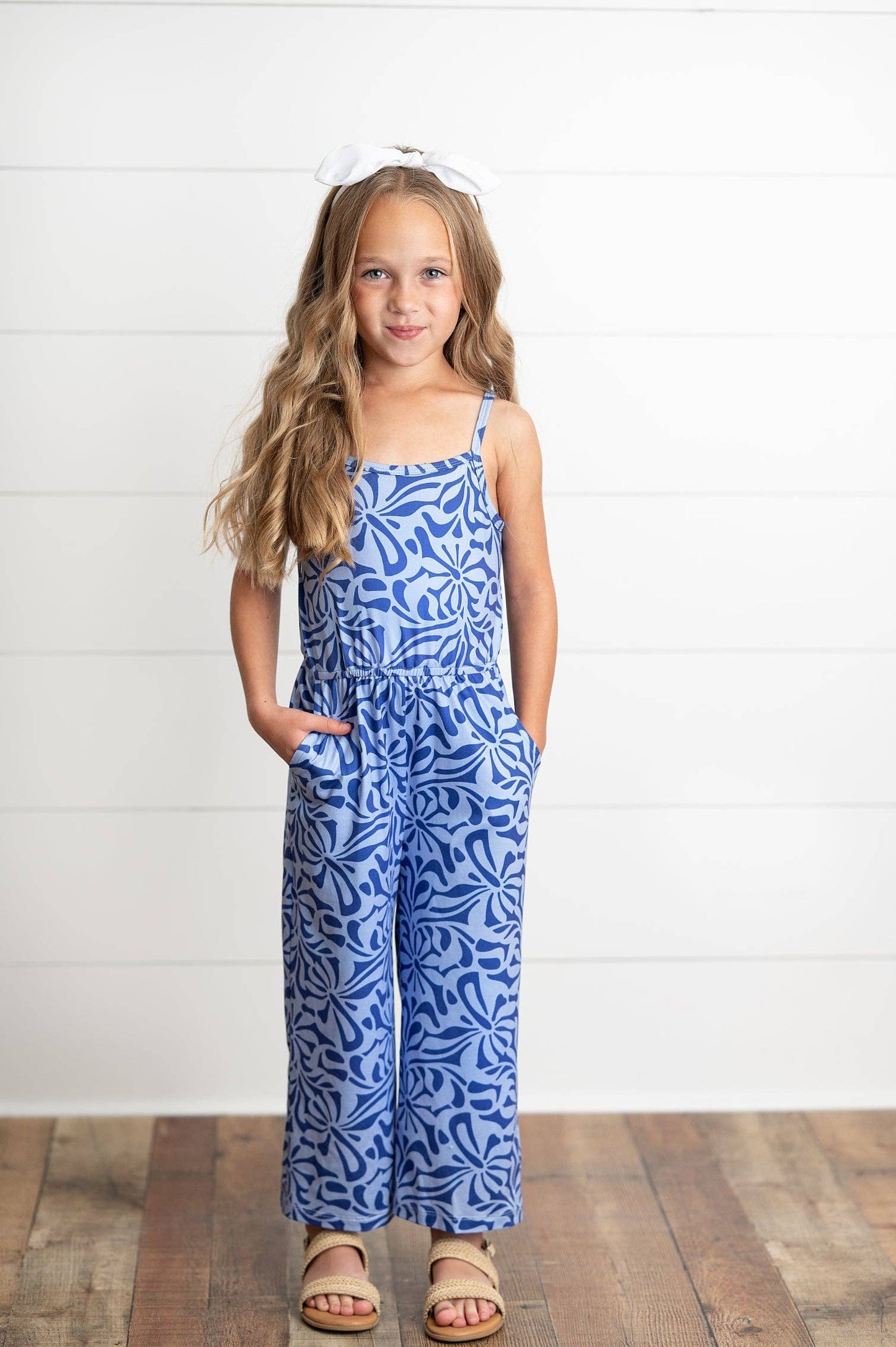 Kids Periwinkle Floral Spring Summer Jumpsuit With Pockets