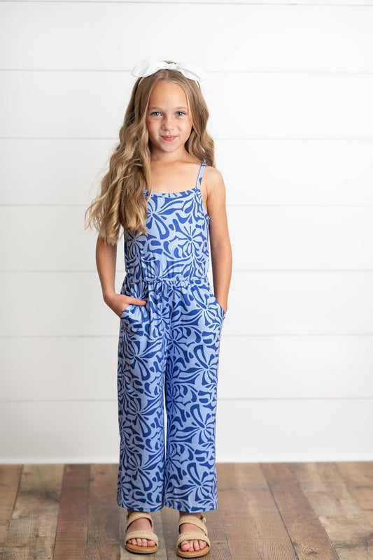 Kids Periwinkle Floral Spring Summer Jumpsuit With Pockets