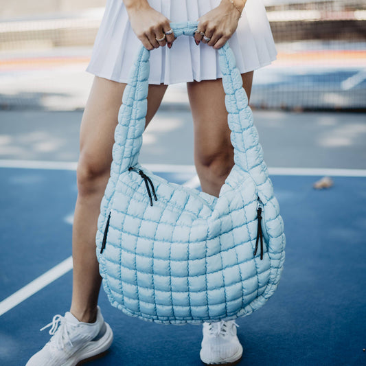 Light Blue Oversized Quilted Easter Puffer Tote Bag