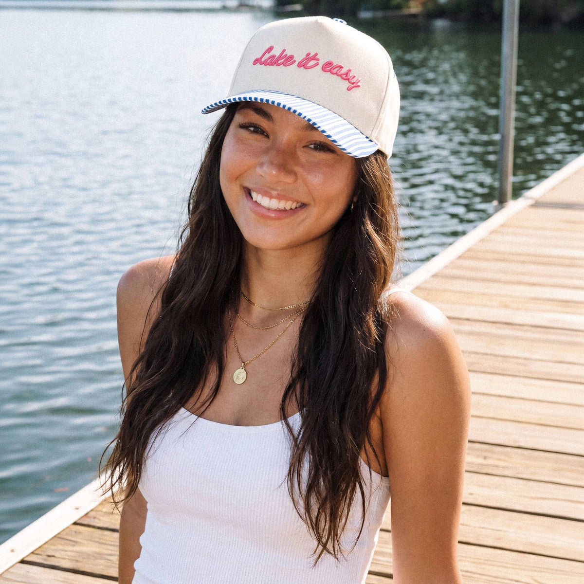 LAKE IT EASY Letter Embroidered Two Tone Trucker Hat