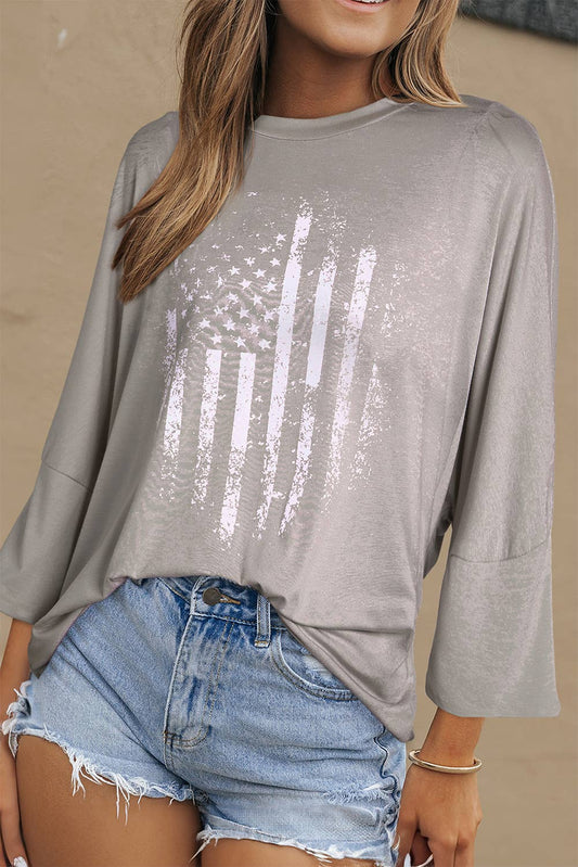 Women American Flag Print 3/4 Sleeve Graphic Top | S-XL