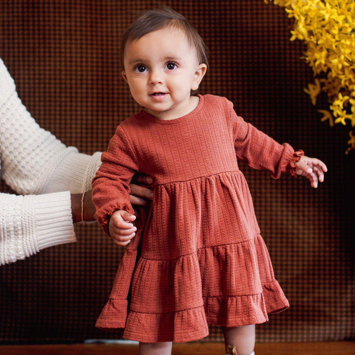 Dotted Rib Organic Cotton Dress - Sequoia Bark Red