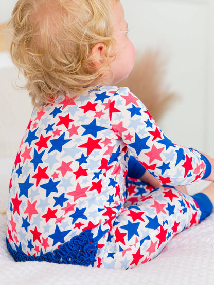 Baby Girls Star-Spangled Bamboo Viscose Convertible Ruffle One Piece Pajama